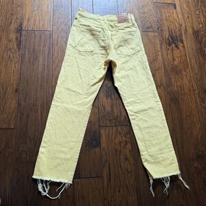 Levi's 501 Jeans Womens W25 L26 Butter Yellow High Rise Straight Crop Raw Hem